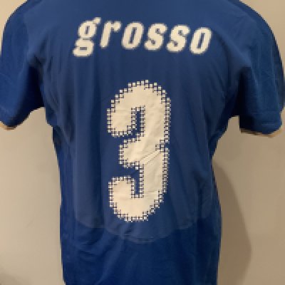 Italy Match Worn Football Shirt: Blue short sleeve shirt with Grosso 3 to rear. Shirt features FIFA World Champions badge. Worn v Northern Ireland on 6 June 2009. 
