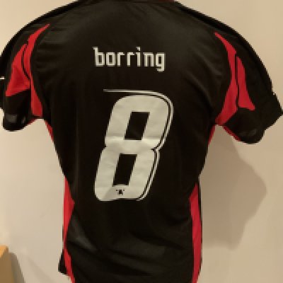 Midtjylland 2008 - 2009 Match Worn Football Shirt: Black short sleeve shirt with Borring 8 to rear. Worn during the season. No shirt badges were used during the season. 