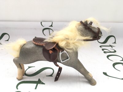 A Julip 1980s Childs Jumping Pony Grey. Blaze with 2 Back Leg Stockimgs And 1 Front Sock.