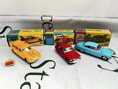 3 Boxed Corgi Vehicles, A Citroen Safari 436, A M.G.B. G.T 327 And Jaguar Mark X 238. No Reserve.