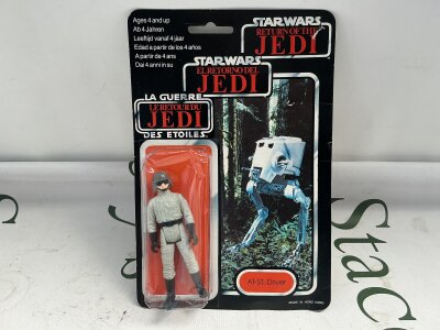 A Vintage Star Wars The Return Of The Jedi Tri-Logo AT-ST Driver, Damage To Blister.
