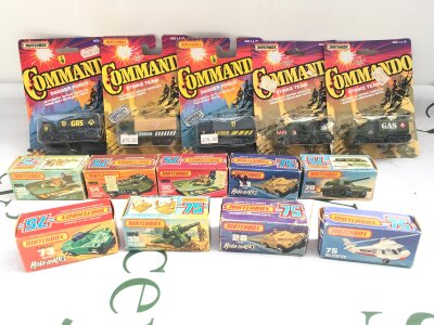 A Collection Of Carded Matchbox Commando Vehicles And Boxed Superfast All Military.