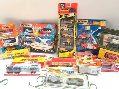 A Box Containing Various Boxed And Carded Diecast Including Matchbox, Majorette etc. No Reserve.