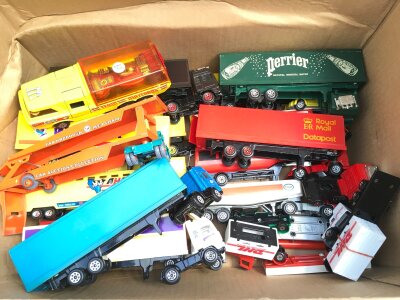 A Box Containing Loose Corgi And Matchbox Lorrys. No Reserve.