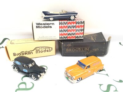 2 Boxed Brookline Models, A 1940 Ford Sedan Delivery #BRK 9, A 1953 Pontiac Sedan Delivery #BRK 31 And A Western Models 1958 Plymouth Belvedere. No Reserve, From A Lifetime Private Collection To Be Sold.