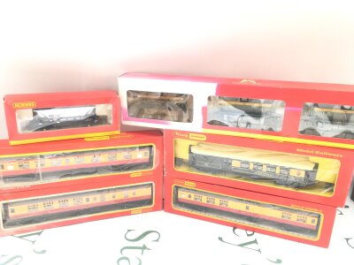A Collection Of Boxed Hornby 00 Gauge Wagons, coaches And Buildings.