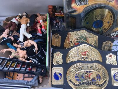 A Collection Of WWE Figures, Accessories And Belts. No Reserve.