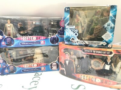 4 Boxed Doctor Who Figures Sets. Resurrection Of The Daleks, Revelation Of The Daleks, Voyage Of The Damned And The Seeds Of Doom. No Reserve.