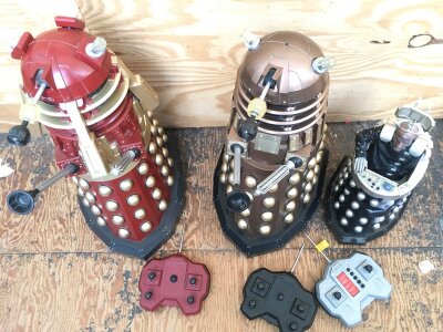 3 Large Remote Controlled Daleks Including A Davros. (2)