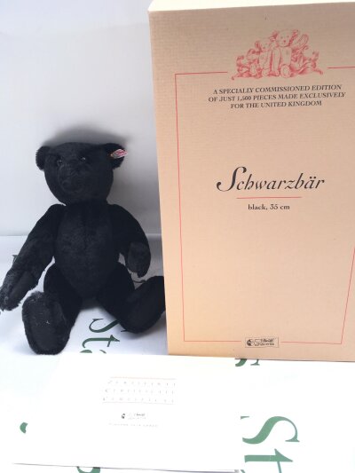 A Boxed Steiff Schwarzbar Black Teddy Bear, Limited Edition With Growler. No Reserve.
