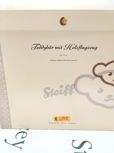A Boxed Steiff Teddy Bear With Wooden Airplane. Limited Edition.