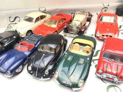 A Collection Of Loose 1/18 Scale Diecast Cars By Solido, Burago,Maisto Etc.