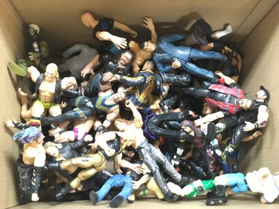 A Box Containing WWE Figures. No Reserve.