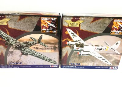 2 Boxed Corgi Aviation Archive Diecast Aircraft, A Heinkel HE-111 #AA33718 And A Junkers JU88 A-5 #AA36713. Both 1/72 Scale. (2).