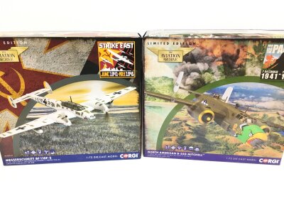 2 X Boxed Corgi Aviation Archive Diecast Aircraft, A Messerschmitt BF 110F-2 #AA38510 And A North American B-25D Mitchell #AA35325 Both 1/72 Scale.(2).