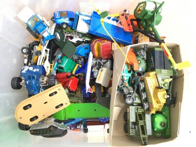 A Box Containing A Large Collection Of Playworn Diescast. No Reserve.