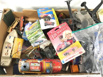 A Box Containing Various Toys Including Diecast, Tinplate Etc. No Reserve.