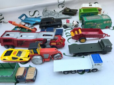 A Collection Of Boxed Playworn Diecast, including Ertl,Matchbox, Dinky Etc.