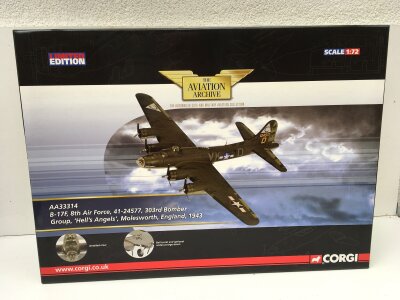 Boxed Corgi Aviation Archive model featuring a B17F ..Hells Angels.  AA33314 limited edition. 1:72 scale.  No reserve