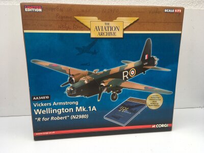 Boxed Corgi Aviation Archive model featuring a Wellington Mk.1A  R FOR ROBERT from the Survivors range ..  AA34810  limited edition.  1:72 scale .  Includes a book signed by a number of ex military  personnel of which there are only two copies, the other one held by the author. No Reserve