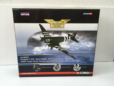 A boxed Corgi Aviation Archive diecast model featuring a Douglas C47A. BUZZ BUGGY.  AA38205 limited edition 1:72 scale.  No reserve