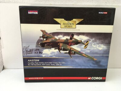 A boxed Corgi Aviation Archive diecast Model featuring a Handley Page Halifax B.III. FRIDAY THE 13th.  Signed on box by flight lieutenant and rear gunner.  AA37204 limited edition 1:72 scale.  No reserve