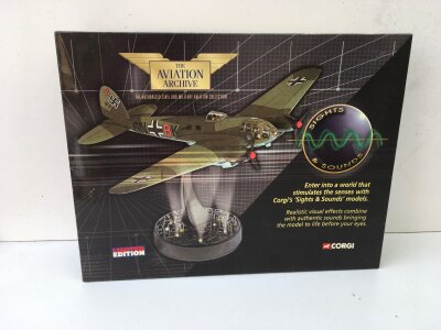 A boxed Corgi Aviation Archive Sights and Sounds diecast model featuring a Heinkel He111H. AA33709 limited edition 1:72 scale. No reserve