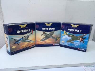 A Collection Of 3 Boxed Corgi Aviation Archive Aircraft Including P-51 Mustang And 2 x P-47D Thunderbolts