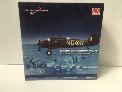 Boxed HobbyMaster diecast model in the Air Power Series featuring a Bristol Beaufighter Mk1F.  HA2302  1:72 scale.  No reserve.