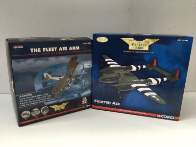 2x boxed Corgi Aviation Archive diecast models featuring AA36309 Fairey Swordfish MkII and US36603 P38j Lightening SCAT II.  Both limited edition  1:72 scale.  No reserve (2)