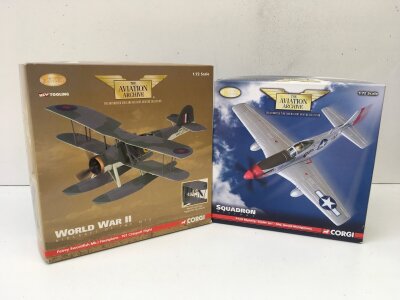 2x boxed limited edition Aviation Archive diecast models featuring AA36303 Fairey Swordfish MkI Floatplane and US32227 P51D15 Mustang SIZZLING LIZ.  Both 1:72 scale  No reserve. (2)