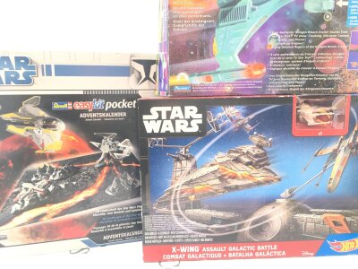 A Boxed Revell Star Wars Model Kit. A Hot Wheels Star Wars X-Wing Set And Ban-Dai A Star Trek Klingon Cruiser. No Reserve.