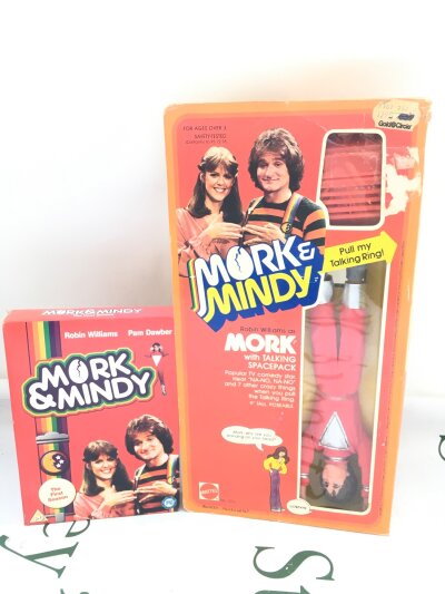 A Boxed Mattel Mork And Mindy Mork with Talking Space Pack. Also Including A DVD Box Set.