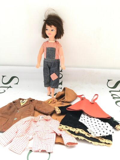 A pedigree 1960s Patch Doll, Sindys Little Sister in Original Outfit, plus Extra Cloths. No Reserve.