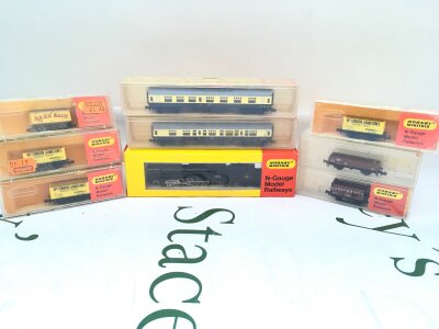 A Boxed Hornby N Gauge 2-10-0 Locomotive Amnd A Collection Of Wagons And Coaches.