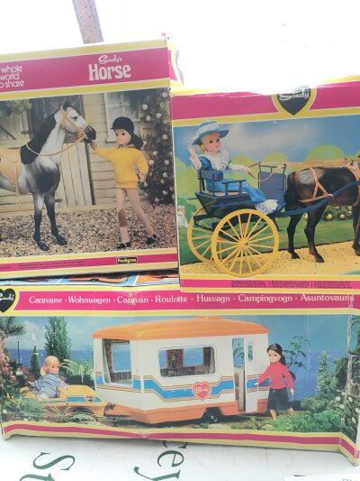 3 X Boxed Sindy Accessories. A Horse, Gig And Harness And A Caravan. No Reserve.
