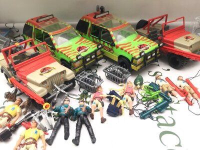 3 Boxes Containing Jurassic Park Figures, Dinosaurs, Vehicles, Command Base Etc. (3)