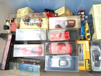 2 Boxes Containing Boxed Diecast Cars Including Brumm And Models Of Yesteryear.