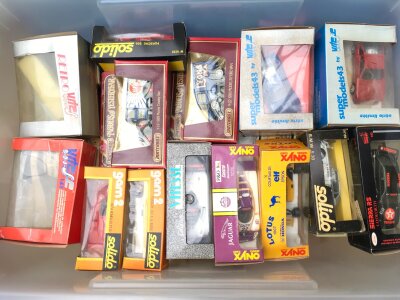 2 Boxes Containing Boxed Diecast Cars Including Brumm, Solido And Models Of Yesteryear.