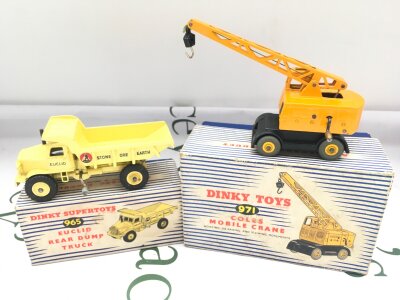 A Boxed Dinky Euclid Rear Dump Truck #965 And A Cole’s Mobile Crane #971