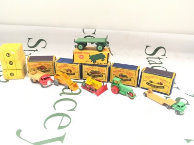5 Early Boxed  Matchbox Diecast, a Dinky Trailer And 3 Dinky Boxes Of Spate Tyres.