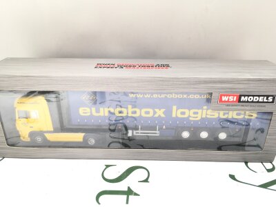 A Boxed WSI Models 1/50 Scale Scania S Highline I CS20H 6X2 Twin Steer + Curtain Side Trailer-3 Axel. #02-3210.