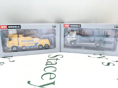 2 Boxed WSI Models 1/50 Scale. DAF XF Space Cab My2017 8x4 Wrecker #01-3144 And Scania 3 4X2 Car Transporter #01-3200.