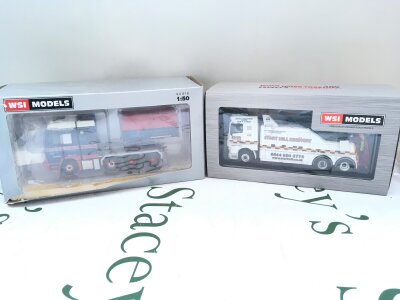 2 X Boxed WSI Models 1/50 Scale. MB Actros MP3 LH 8X4 + Ballast Box And Huif #02-2686 (Box Damaged) And DAF Space CAB My2017 6X2 Tag Wrecker #02-3108.(2).