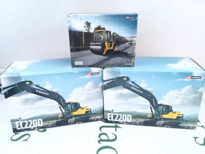 3 Boxed WSI Diecast Construction Vehicles 2 X Ec220D Excavators And A Volvo DD105 Road Roller.