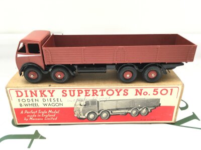 A Boxed Dinky Supertoys Foden Diesel 8-Wheel Wagon #501. Brown And Black.