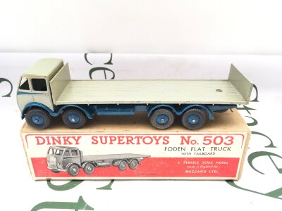 A Rare Dinky Supertoys Foden Flat Truck With Tailboard Light Grey And Blue. #503.