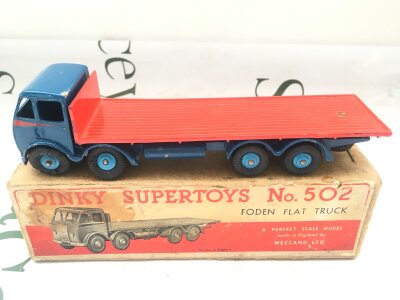 A Boxed Dinky Supertoys Foden Flat Truck #502.  Damage To Wheels.
