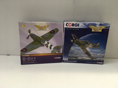 2x boxed Corgi Aviation Archive diecast models featuring AA32007 Hawker Hurricane MkIIC and AA39305 Boulton Paul Defiant.  Limited edition 1:72 scale.  No reserve.  (2)