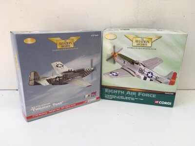 2x boxed Corgi Aviation Archive diecast models featuring AA32220 P51D Mustang TWILIGHT TEAR. and AA32208 P51D Mustang. GENTLEMAN JIM.  Limited edition 1:72 scale. No reserve (2)